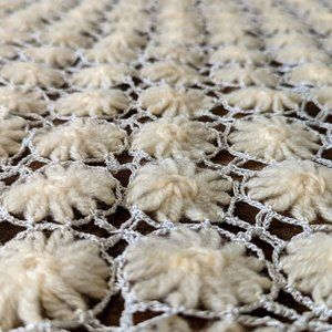 Vintage Handmade Baby Nursery Blanket Afghan Throw Crochet White Yellow